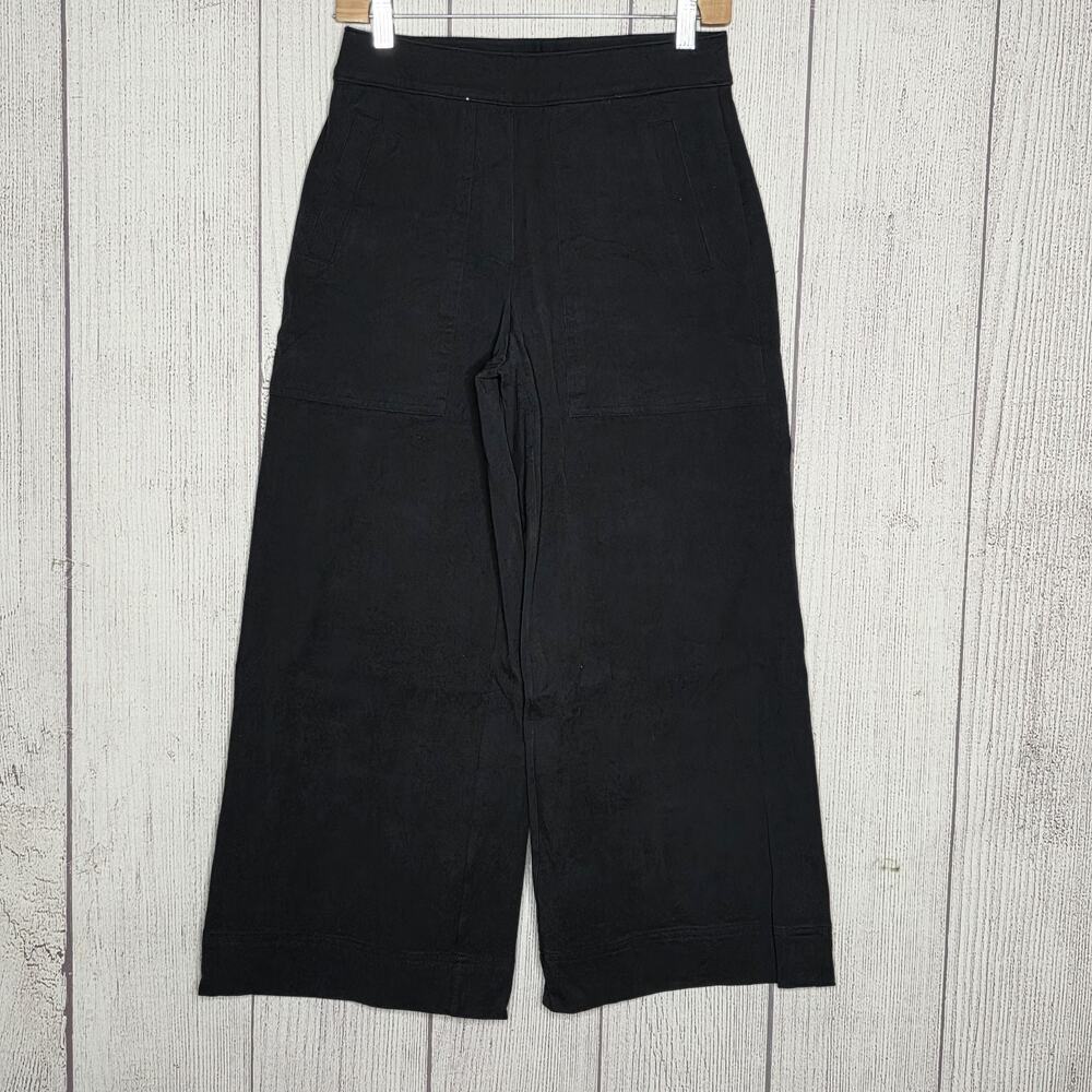 SPANX On The Go Cropped Wide Leg Pants Black Stretch Travel, sz Small